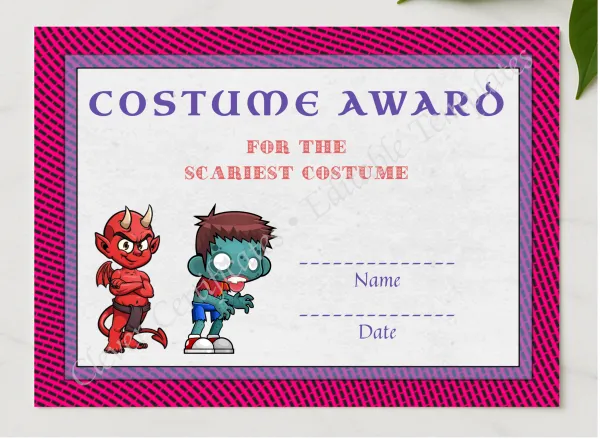 Best Costume Award 3 presented in a sleek wooden frame, elegantly arranged on a stylish table.