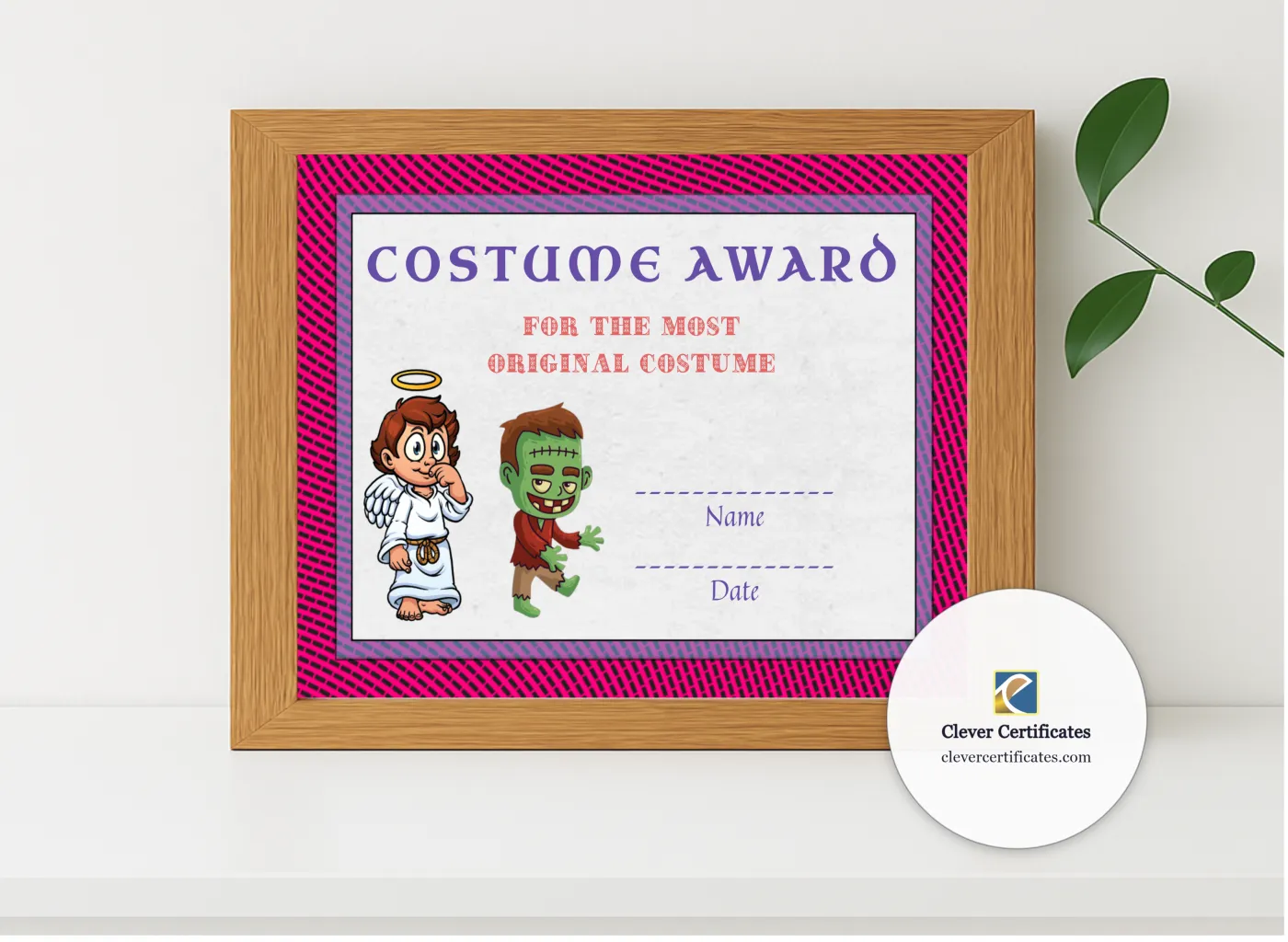 Realistic mockup featuring Best Costume Award 4 displayed within a modern frame, set against a minimalistic background.