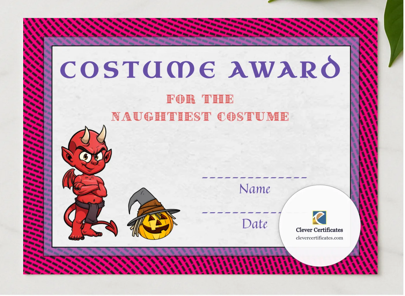 Best Costume Award 5 presented in a sleek wooden frame, elegantly arranged on a stylish table.