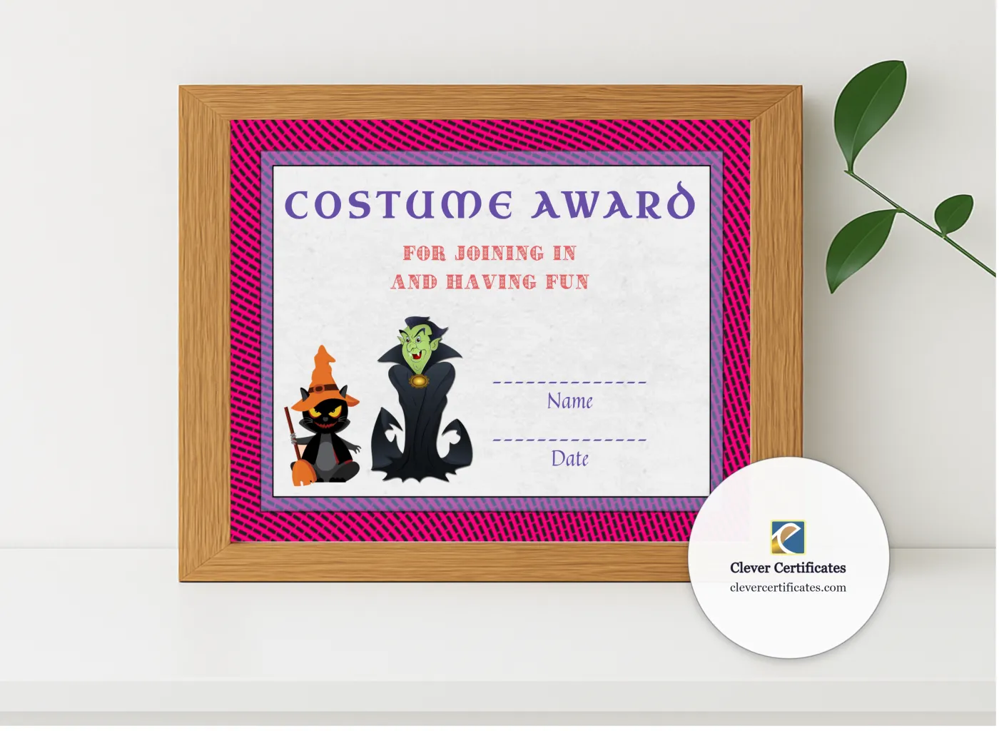 Realistic mockup featuring Best Costume Award 6 displayed within a modern frame, set against a minimalistic background.