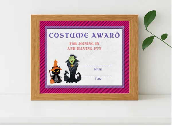 Realistic mockup featuring Best Costume Award 6 displayed within a modern frame, set against a minimalistic background.