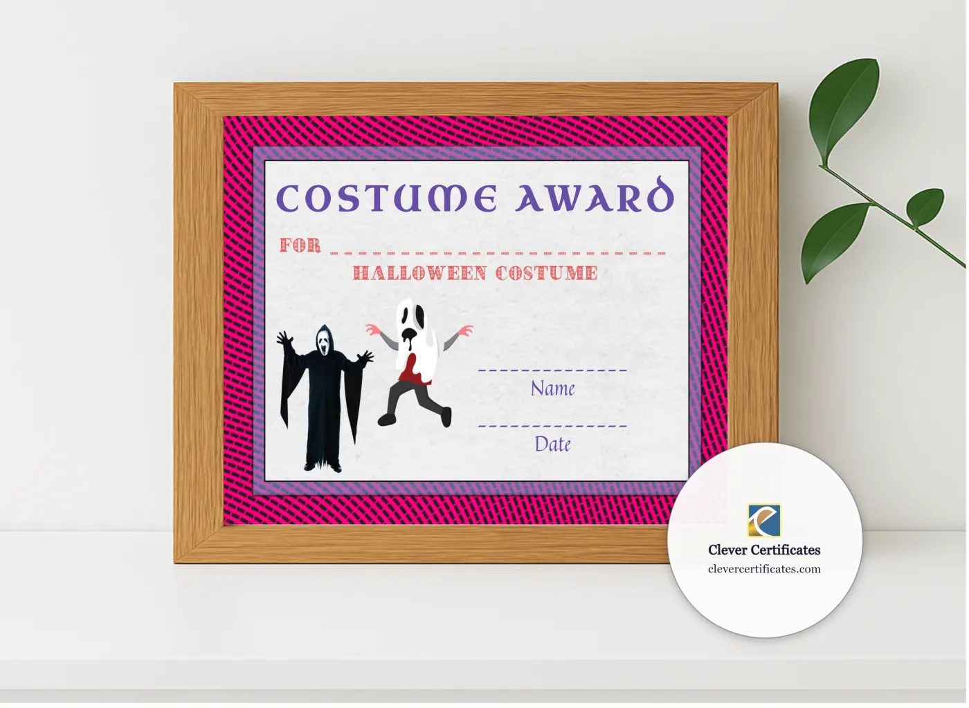 Realistic mockup featuring Best Costume Award 7 displayed within a modern frame, set against a minimalistic background.