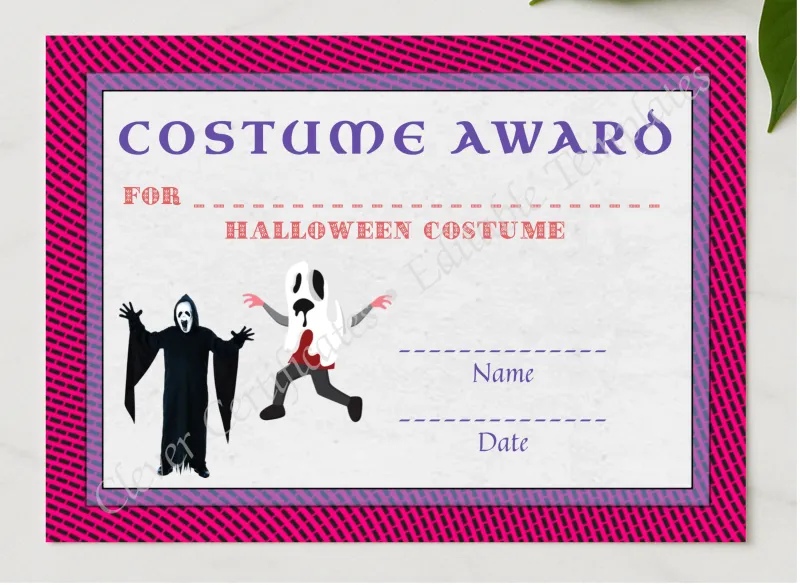 Best Costume Award 7 presented in a sleek wooden frame, elegantly arranged on a stylish table.