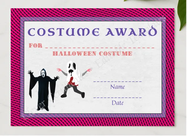 Best Costume Award 7 presented in a sleek wooden frame, elegantly arranged on a stylish table.
