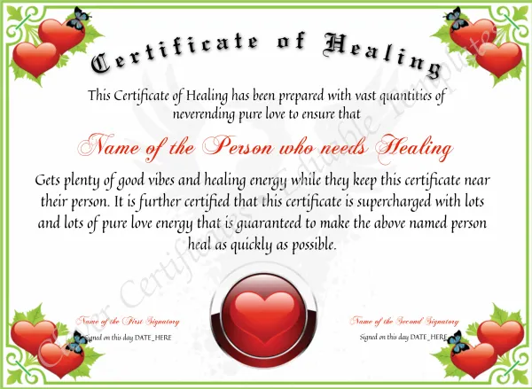 Certificate Of Healing