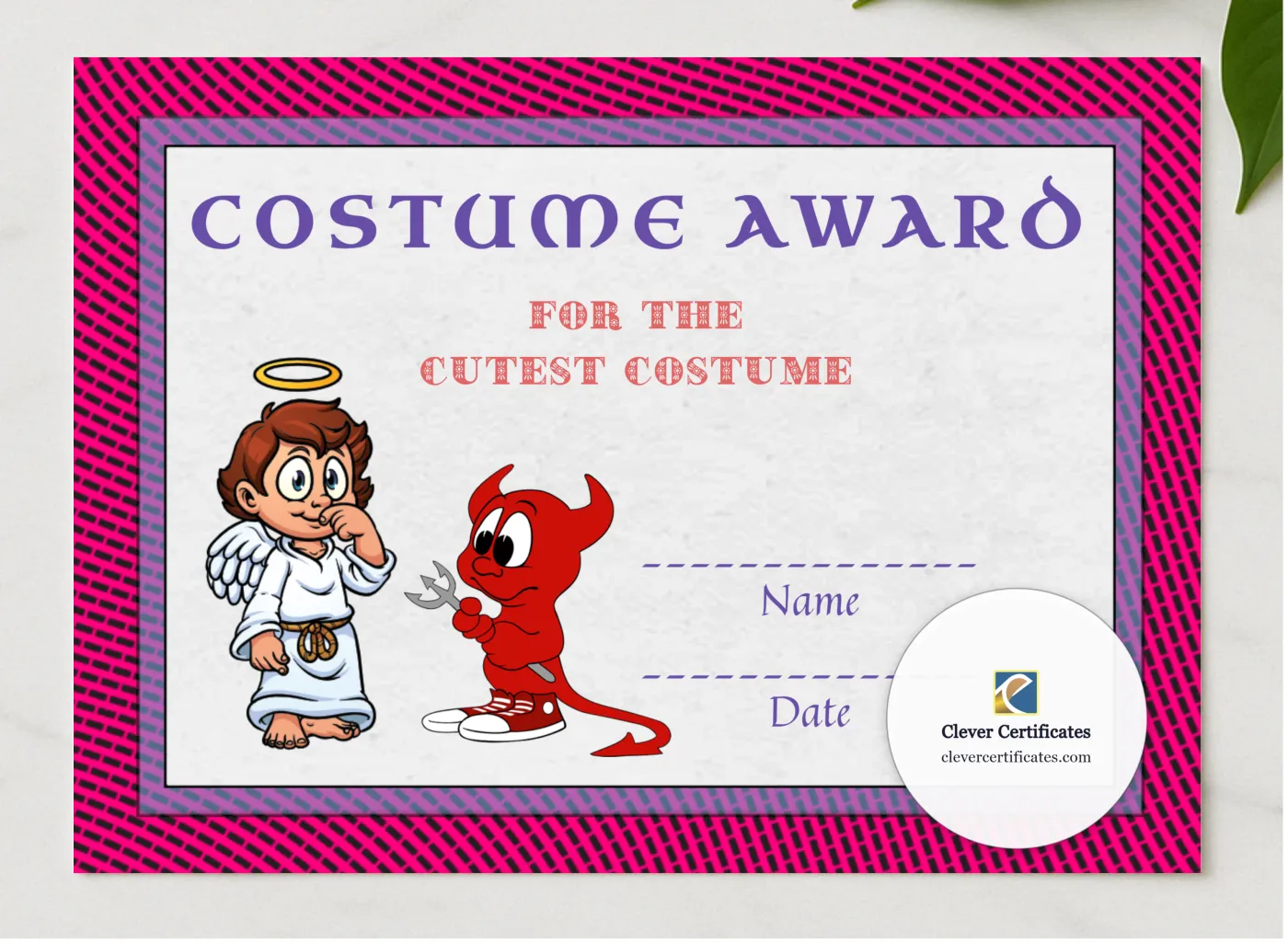 Best Costume Award 8 presented in a sleek wooden frame, elegantly arranged on a stylish table.