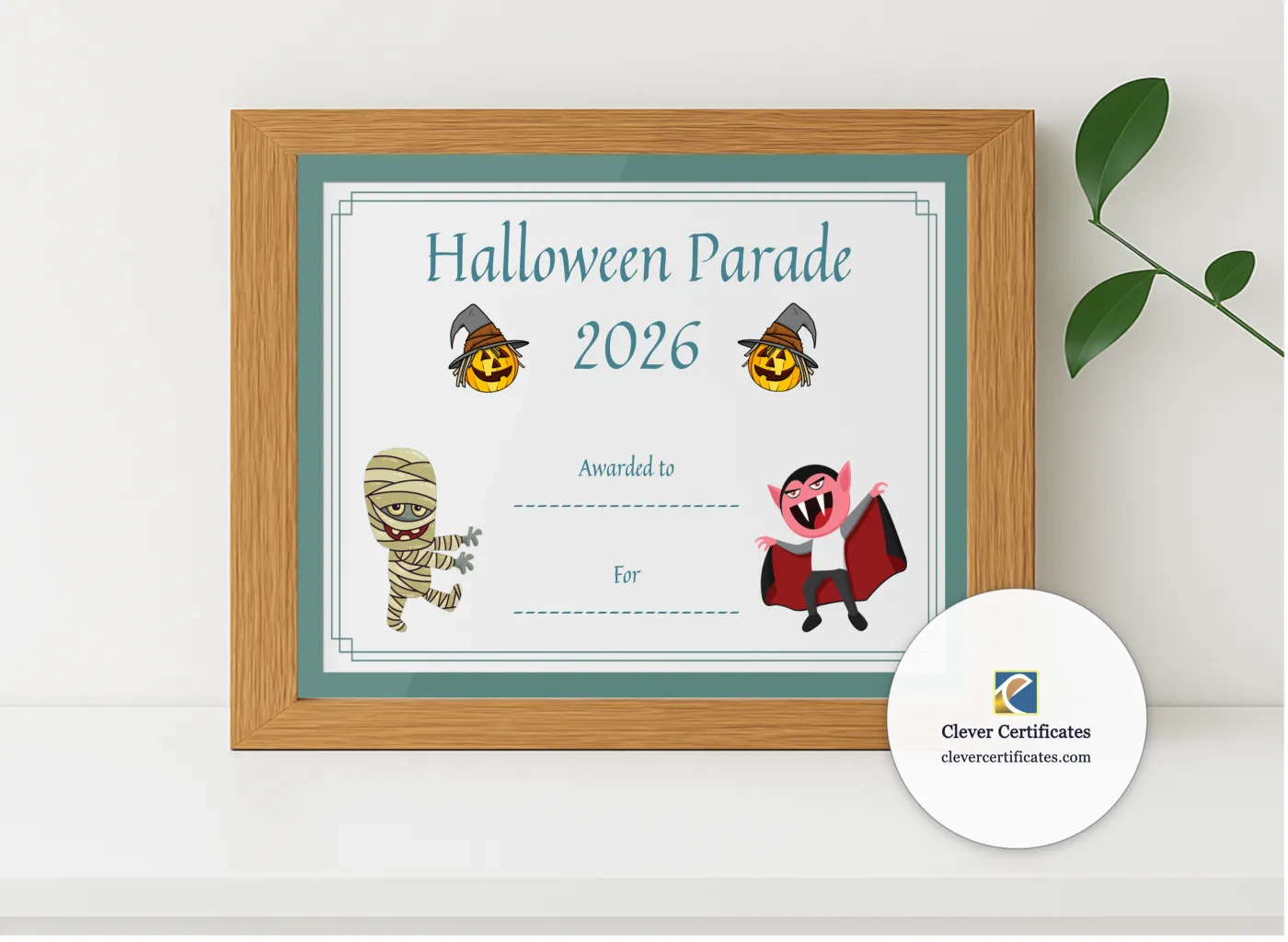 Realistic mockup featuring Halloween Parade Certificate displayed within a modern frame, set against a minimalistic background.
