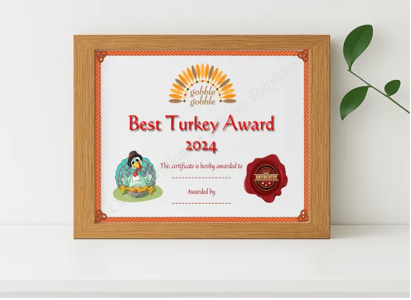 Realistic mockup featuring Best Thanksgiving Turkey Award 2 displayed within a modern frame, set against a minimalistic background.