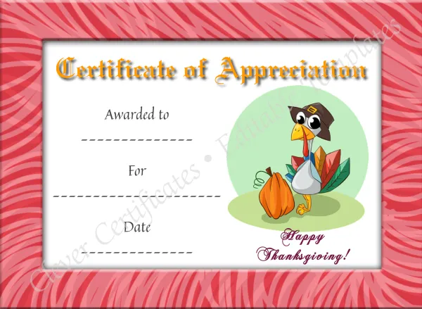 Thanksgiving Appreciation Certificate