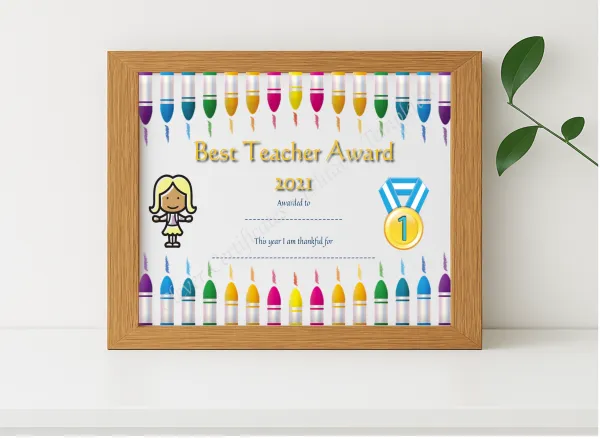 Realistic mockup featuring Best Teacher Award 2 displayed within a modern frame, set against a minimalistic background.