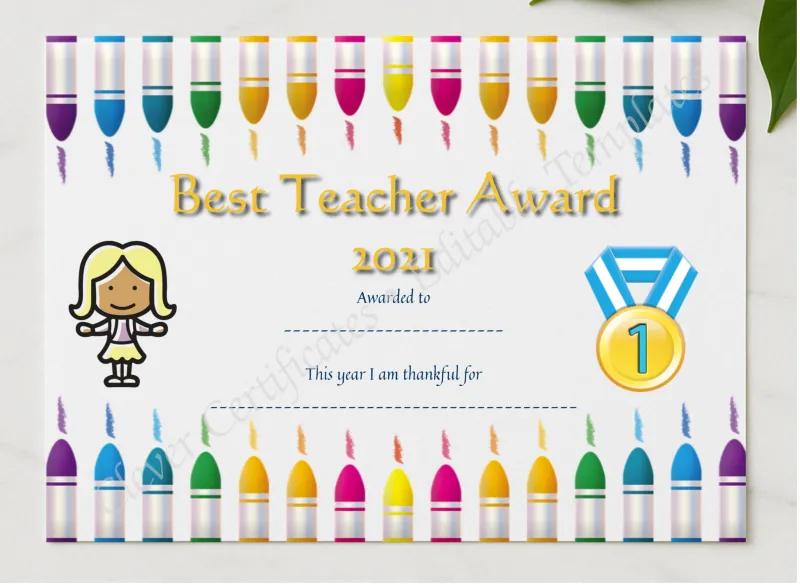 Best Teacher Award 2 presented in a sleek wooden frame, elegantly arranged on a stylish table.