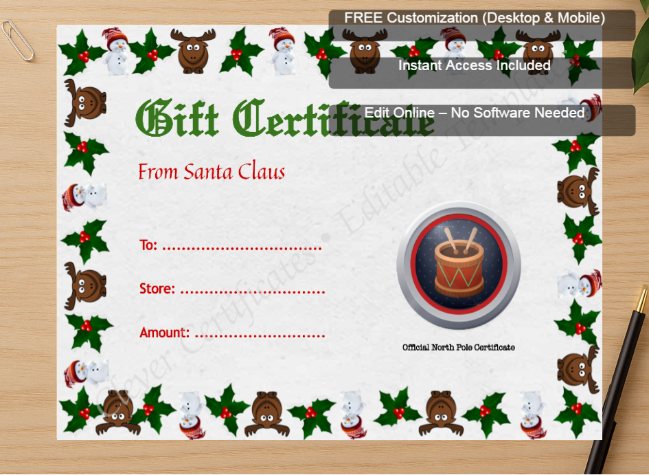Zoomed preview with Free Editor badge stack for Christmas Gift Certificate 3