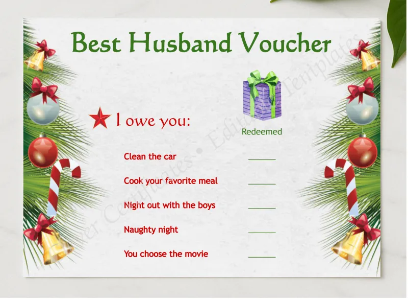 Best Husband Voucher presented in a sleek wooden frame, elegantly arranged on a stylish table.