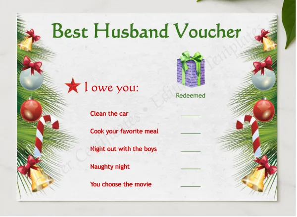 Best Husband Voucher presented in a sleek wooden frame, elegantly arranged on a stylish table.