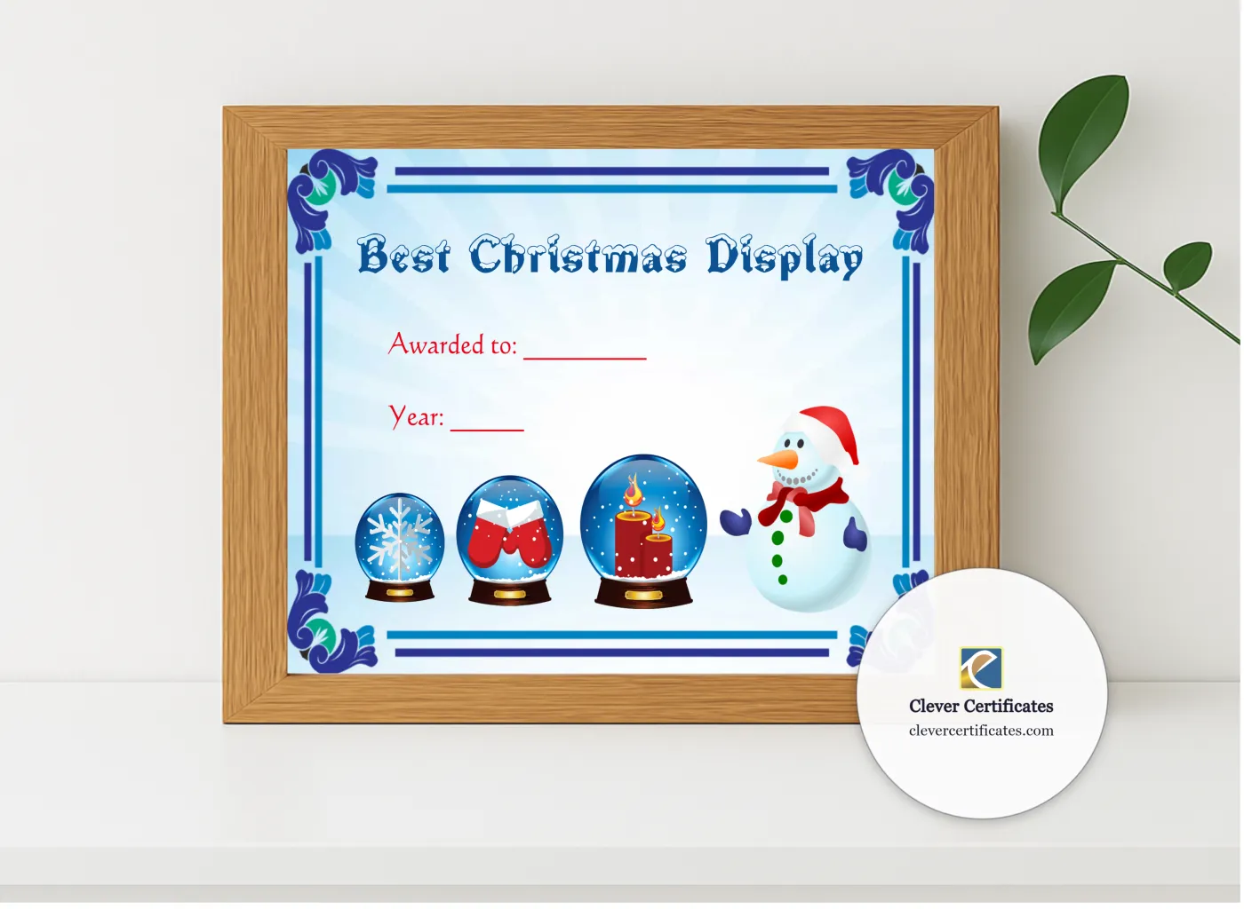 Realistic mockup featuring Best Christmas Display Award displayed within a modern frame, set against a minimalistic background.