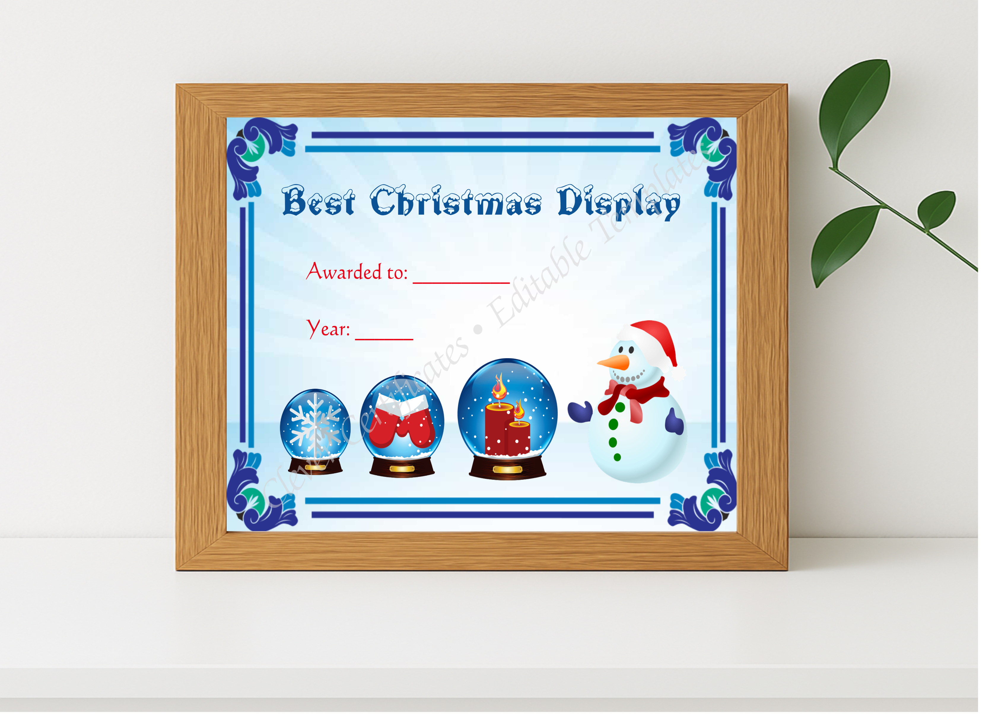 Realistic mockup featuring Best Christmas Display Award displayed within a modern frame, set against a minimalistic background.