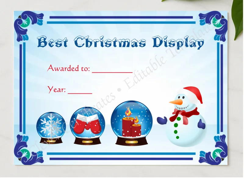 Best Christmas Display Award presented in a sleek wooden frame, elegantly arranged on a stylish table.