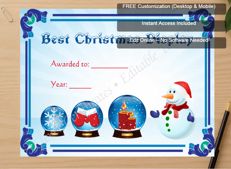 Zoomed preview with Free Editor badge stack for Best Christmas Display Award