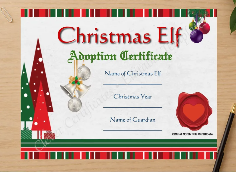 Professional preview of Elf Adoption Certificate certificate on high-quality stationery paper, ideal for showcasing the final look.