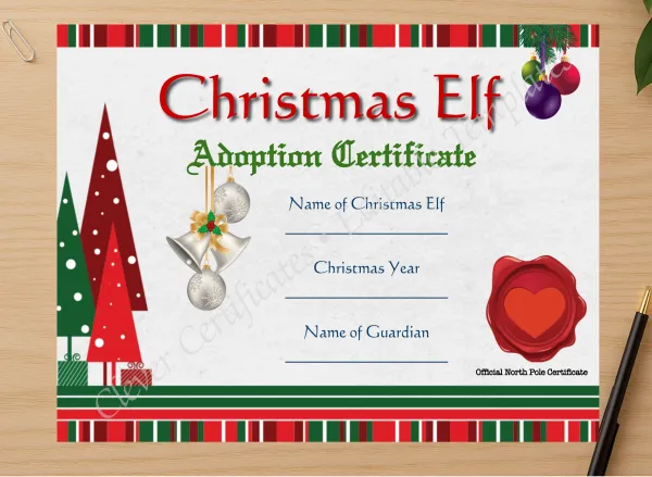 Professional preview of Elf Adoption Certificate certificate on high-quality stationery paper, ideal for showcasing the final look.