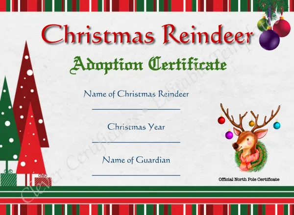 Reindeer Adoption Certificate