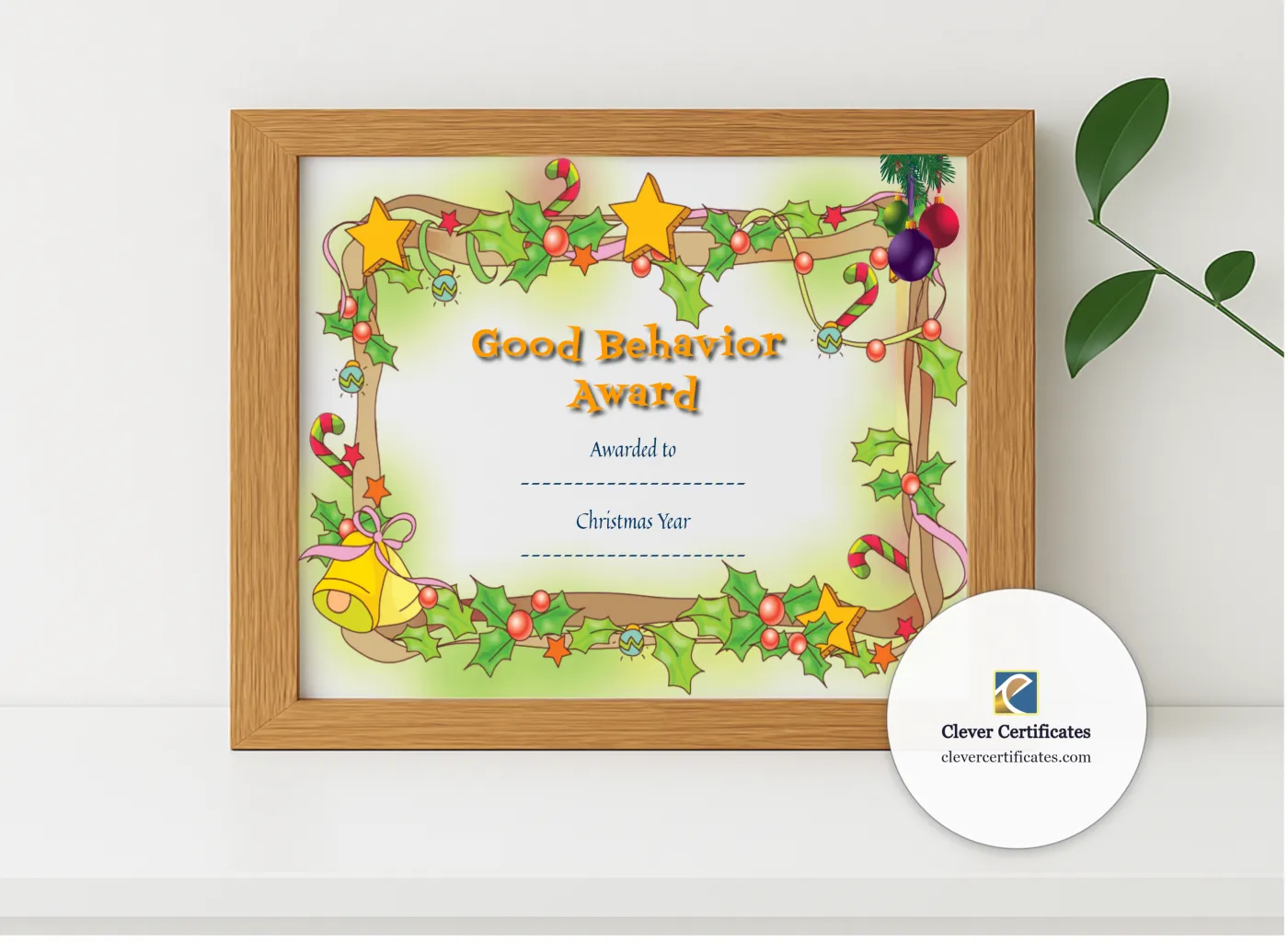 Realistic mockup featuring Good Behavior Award displayed within a modern frame, set against a minimalistic background.