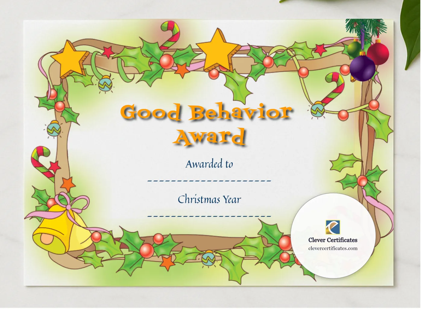 Good Behavior Award presented in a sleek wooden frame, elegantly arranged on a stylish table.