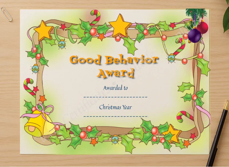 Professional preview of Good Behavior Award certificate on high-quality stationery paper, ideal for showcasing the final look.