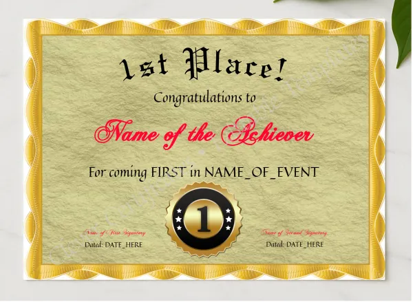 1st Place Award presented in a sleek wooden frame, elegantly arranged on a stylish table.