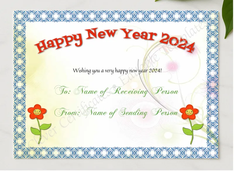Happy New Year 2024 presented in a sleek wooden frame, elegantly arranged on a stylish table.