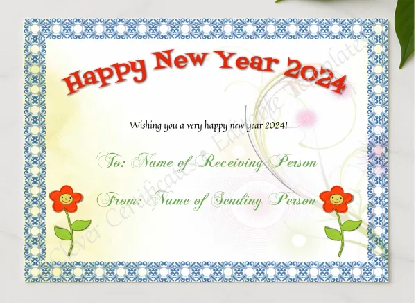 Happy New Year 2024 presented in a sleek wooden frame, elegantly arranged on a stylish table.