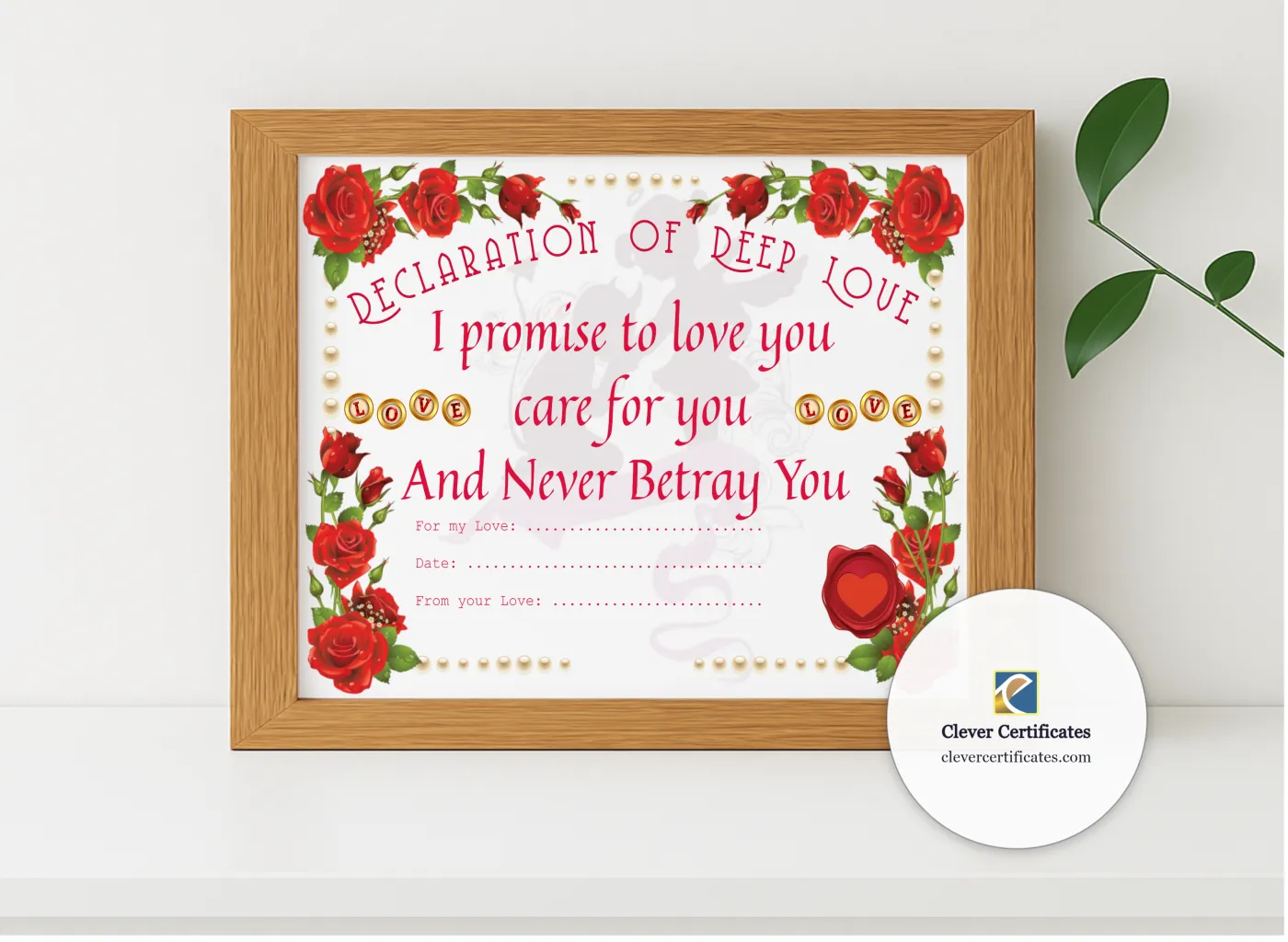 Realistic mockup featuring Declaration Of Deep Love displayed within a modern frame, set against a minimalistic background.