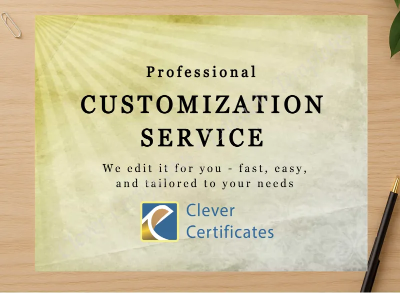 Professional preview of Editing Services Template Customization Add On certificate on high-quality stationery paper, ideal for showcasing the final look.