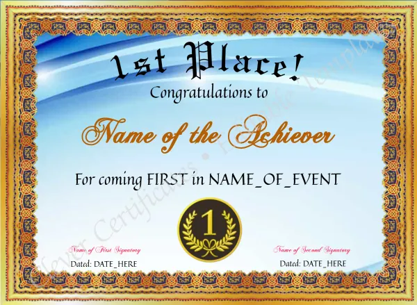1st Place Certificate