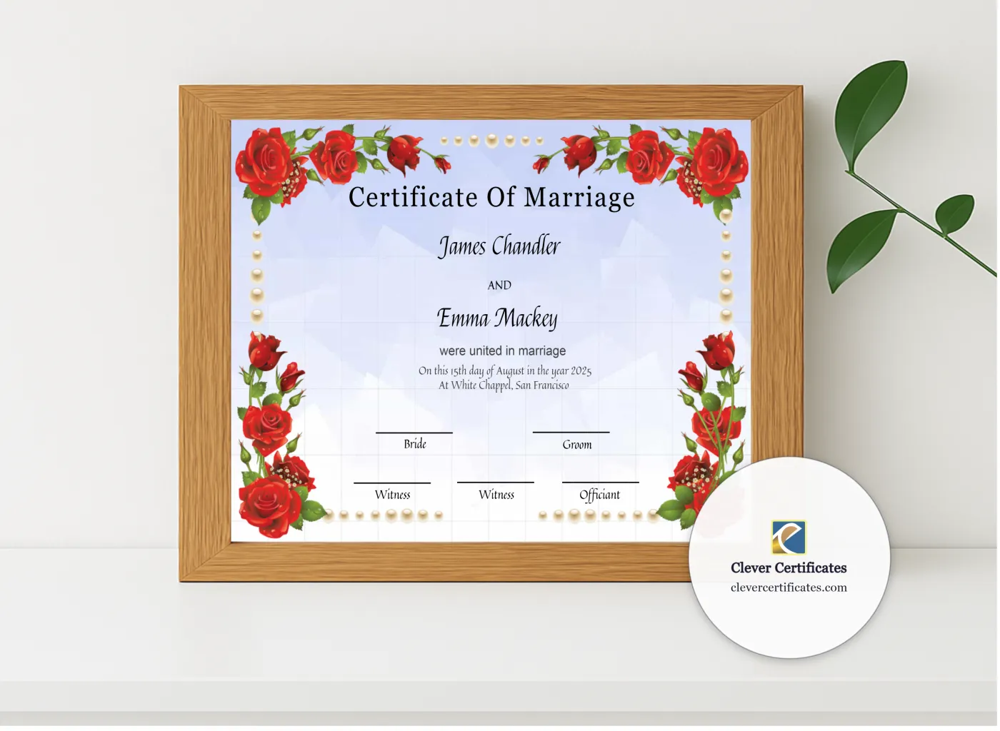 Realistic mockup featuring Usa Marriage Certificate displayed within a modern frame, set against a minimalistic background.
