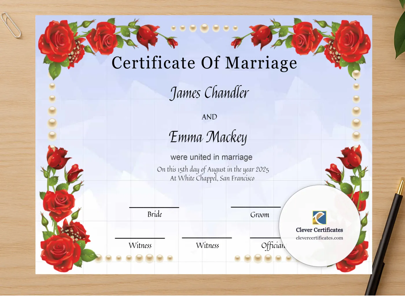 Professional preview of Usa Marriage Certificate certificate on high-quality stationery paper, ideal for showcasing the final look.