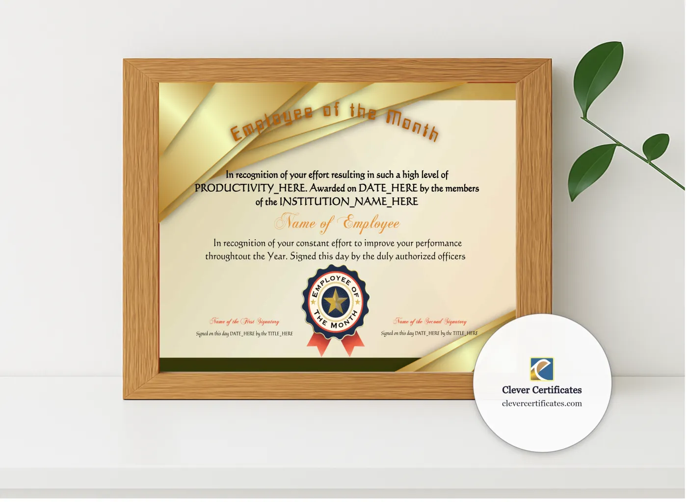 Realistic mockup featuring Employee Of The Month displayed within a modern frame, set against a minimalistic background.