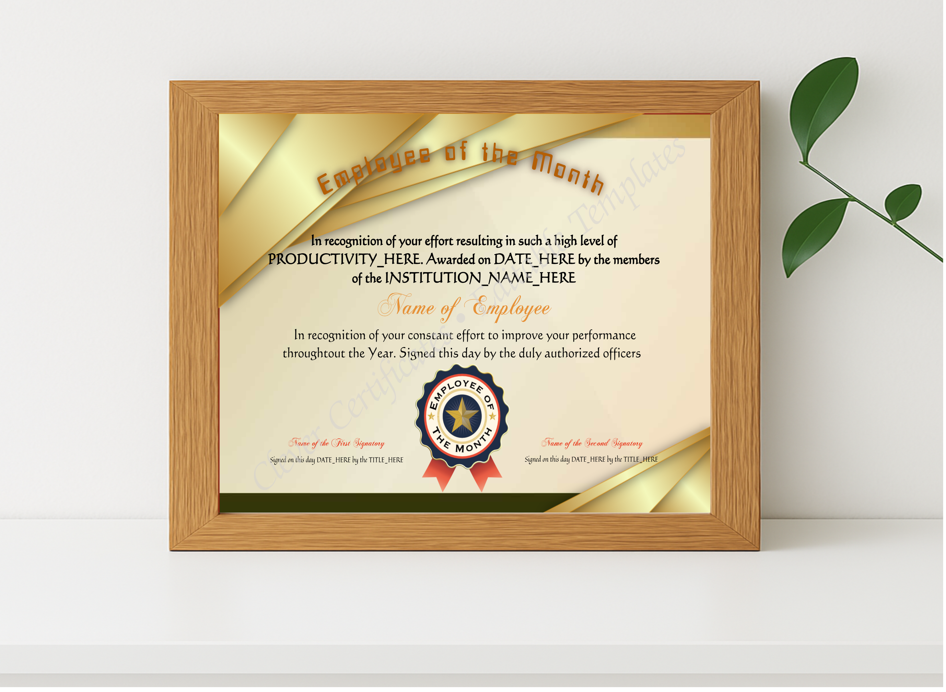 Realistic mockup featuring Employee Of The Month displayed within a modern frame, set against a minimalistic background.