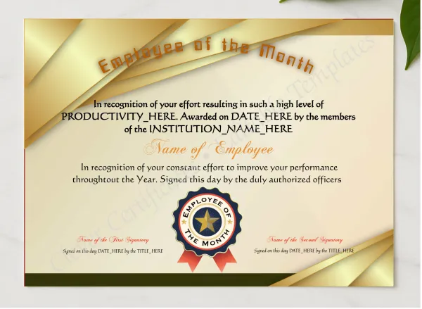 Employee Of The Month presented in a sleek wooden frame, elegantly arranged on a stylish table.