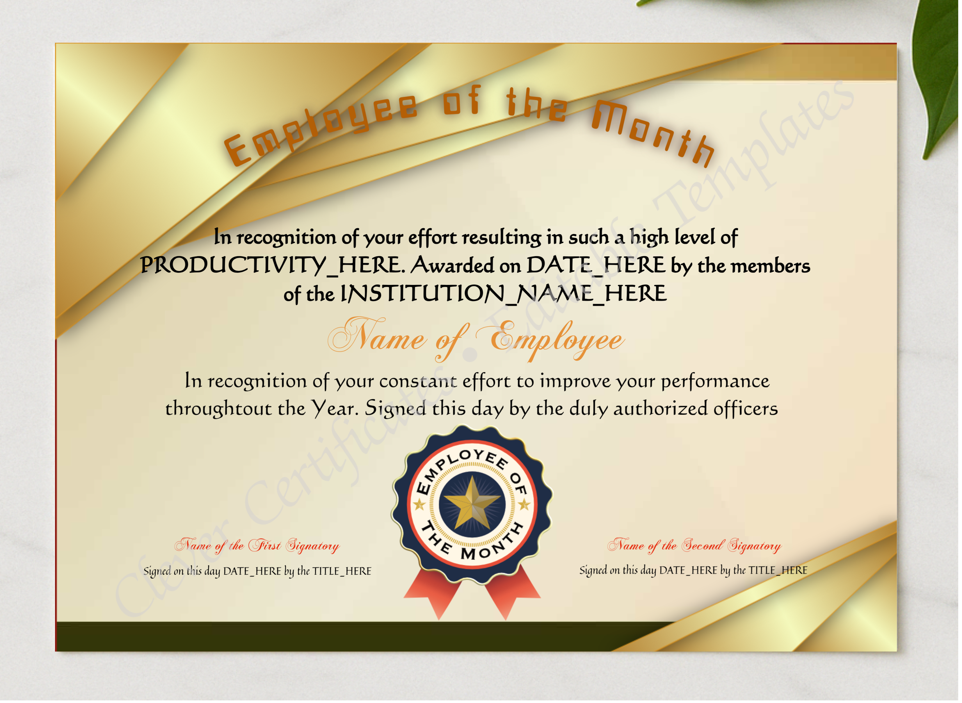 Employee Of The Month presented in a sleek wooden frame, elegantly arranged on a stylish table.