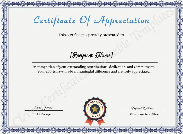 Appreciation Certificate Template