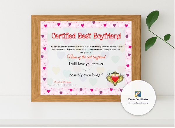 Realistic mockup featuring Certified Best Boyfriend displayed within a modern frame, set against a minimalistic background.