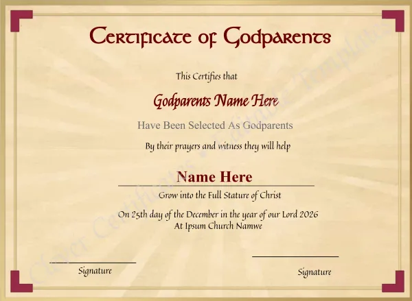 Editable Godparents Certificate