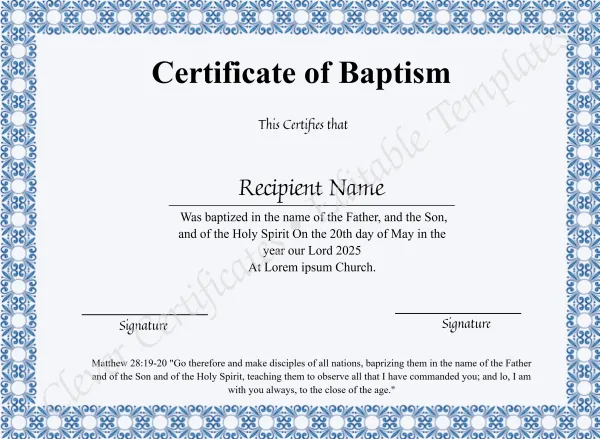 Printable Certificate Of Baptism