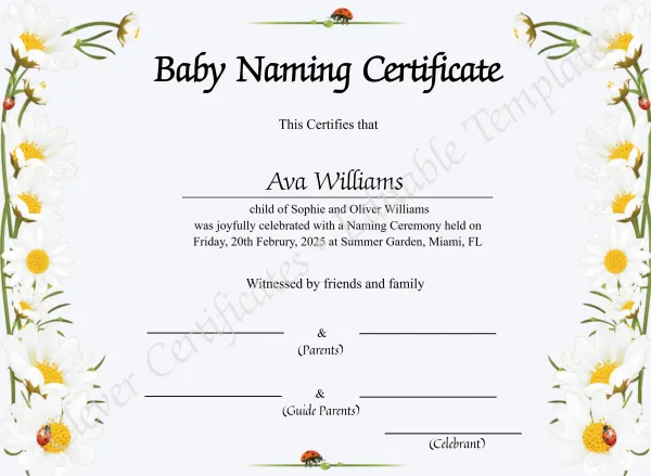 Baby Naming Certificate