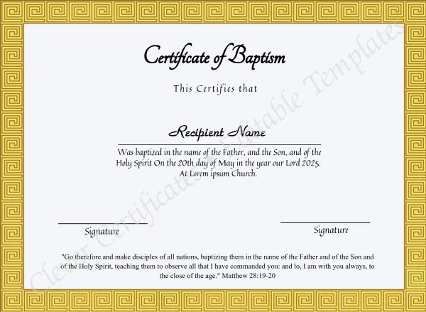 Editable Certificate Of Baptism