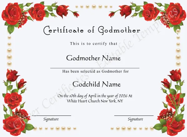 Editable Certificate Of Godmother