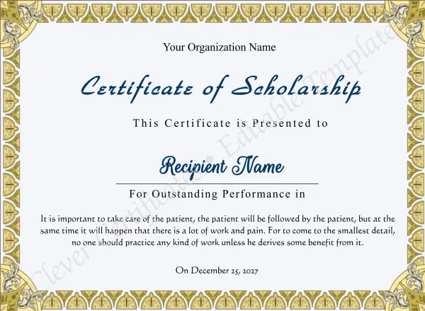 Editable Certificate Of Scholarship