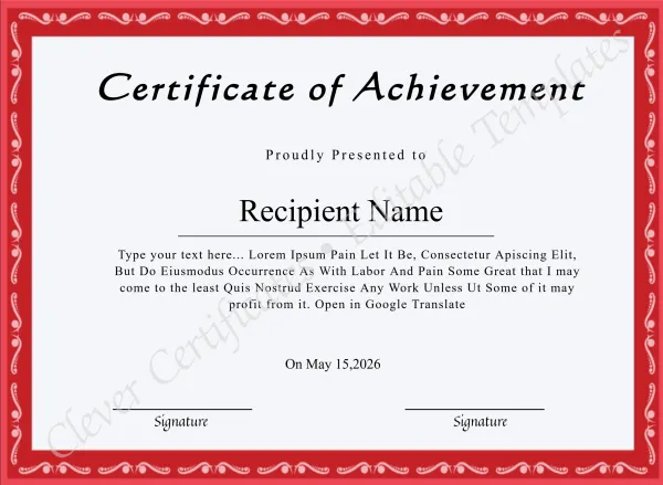 Printable Certificate Of Achievement