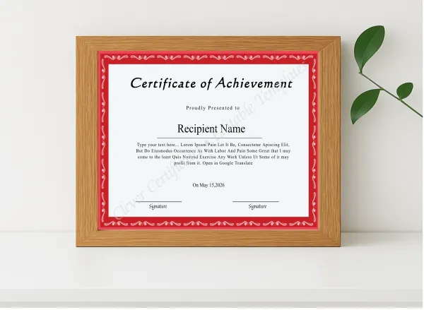 Realistic mockup featuring Printable Certificate Of Achievement displayed within a modern frame, set against a minimalistic background.